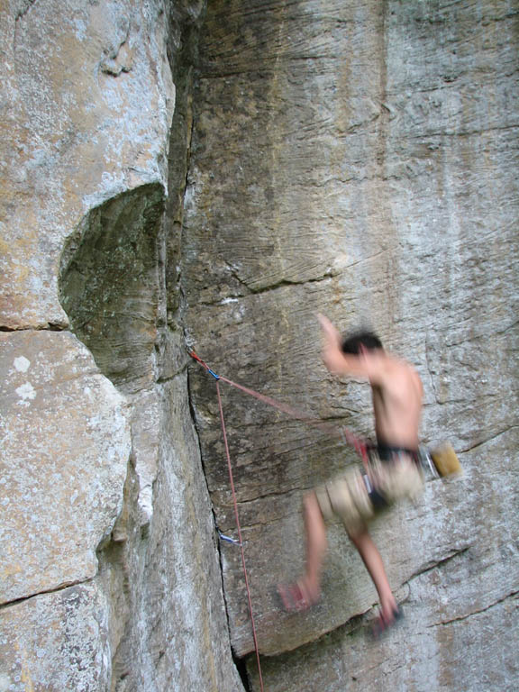 Falling off Stucconu.  I like the dramatic look of pictures of rock climbers falling.  Though I hate to be the subject of those photos :-) (Category:  Rock Climbing)