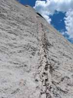 The intrusion (dike) which makes the Snake Dike route on Half Dome. (Category:  Rock Climbing)