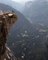 On the Diving Board which overhangs the sheer face of Half Dome. (Category:  Rock Climbing)