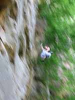Kathy falling on Whip Stocking. (Category:  Rock Climbing)