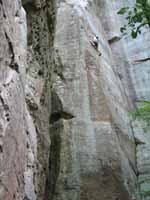 Jesse climbing Random Precision. (Category:  Rock Climbing)