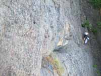 Laura leading Ledger Line. (Category:  Rock Climbing)