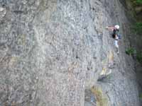 Laura leading Ledger Line. (Category:  Rock Climbing)