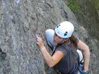 Laura leading Ledger Line. (Category:  Rock Climbing)