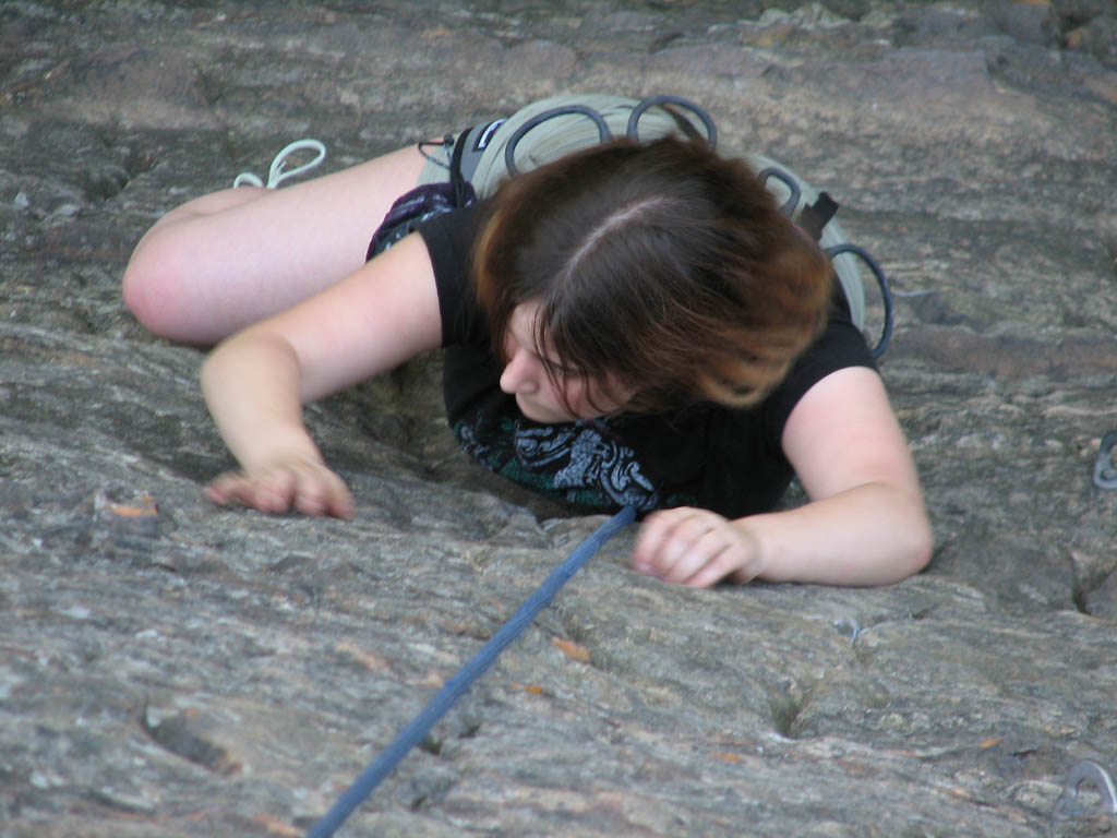 Cynthia climbing All Cows Eat Grass. (Category:  Rock Climbing)