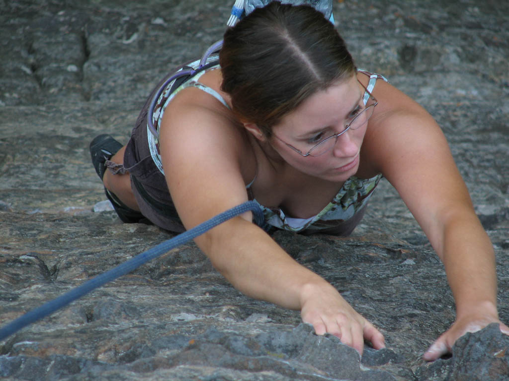 Porscha climbing All Cows Eat Grass. (Category:  Rock Climbing)