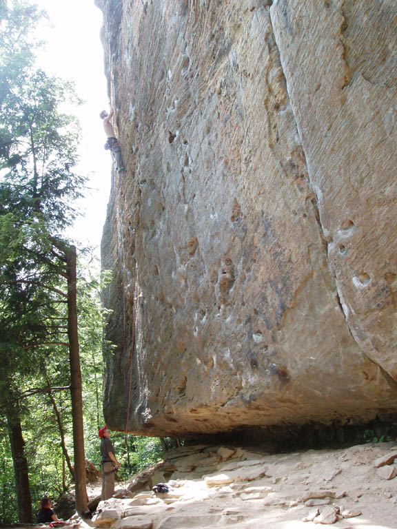 Leading Dragonslayer.  Sure would suck to fall all the way to the ground from here. (Category:  Rock Climbing)