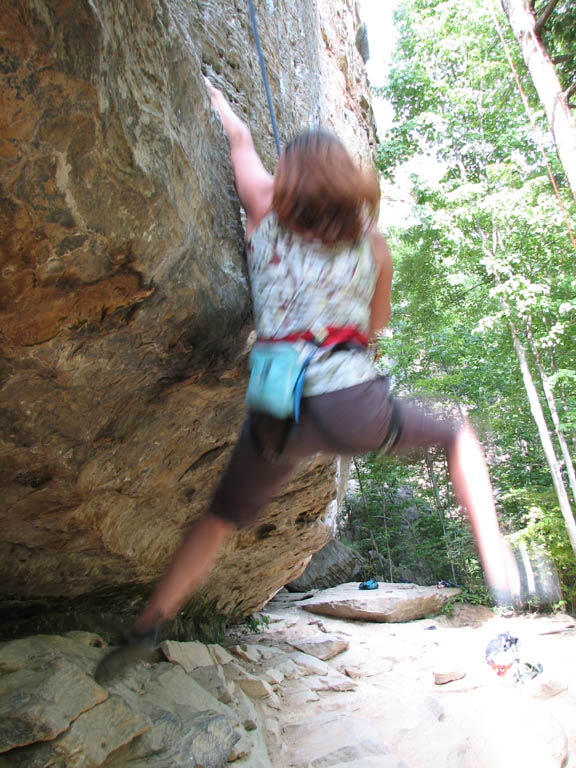 Porscha climbing AWOL. (Category:  Rock Climbing)