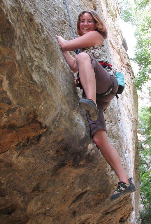 Porscha climbing AWOL. (Category:  Rock Climbing)