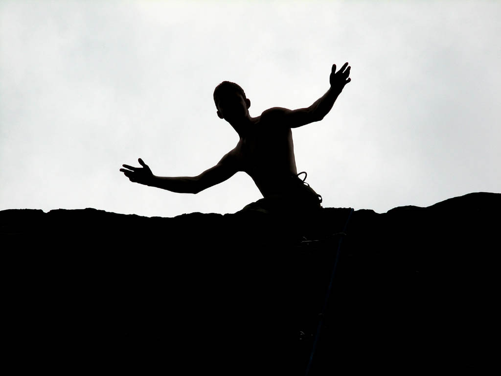 Ryan at the top of Roadside. (Category:  Rock Climbing)