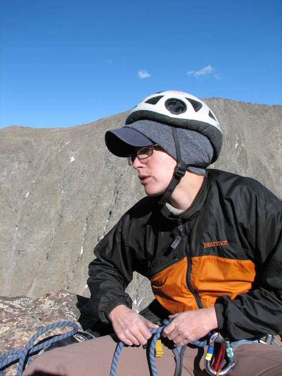 Alana at the summit of Petit Grepon. (Category:  Rock Climbing)