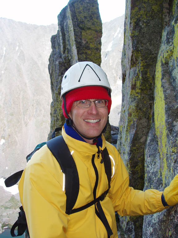 Tom rappelling off Petit Grepon. (Category:  Rock Climbing)