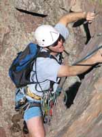 Tom climbing Calypso. (Category:  Rock Climbing)