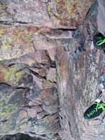Looking down past the hand traverse on Yellow Spur. (Category:  Rock Climbing)