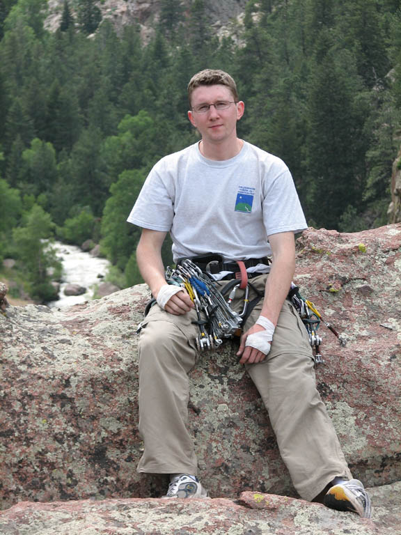 Ryan at the top of Bastille Crack. (Category:  Rock Climbing)