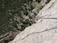 Ryan belaying on Kor's Flake. (Category:  Rock Climbing)