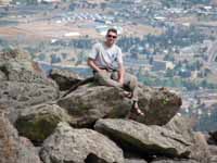 Ryan at the top of Sundance Buttress. (Category:  Rock Climbing)