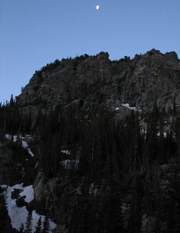 Moon over the cliffs. (Category:  Rock Climbing)