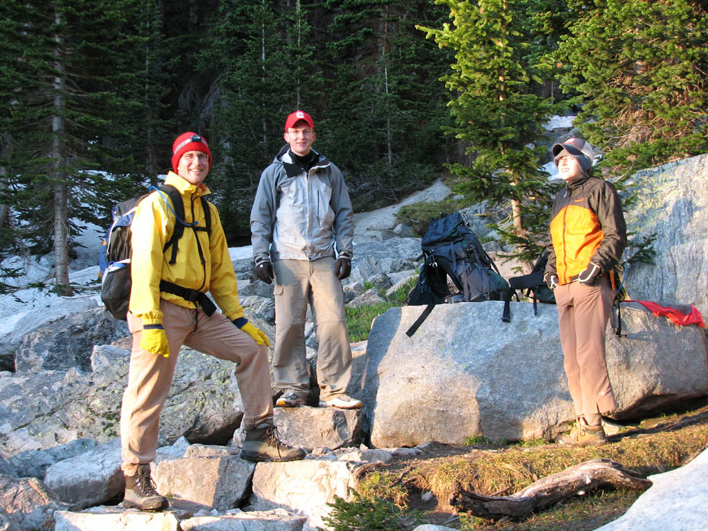 Tom, Ryan and Alana, enjoying our first patch of direct sunshine. (Category:  Rock Climbing)