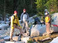 Tom, Ryan and Alana, enjoying our first patch of direct sunshine. (Category:  Rock Climbing)