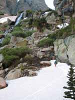 The approach to Petit Grepon is gorgeous.  Alpine snowfields and waterfalls. (Category:  Rock Climbing)