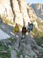 Tom, Alana and Ryan hiking to Petit Grepon. (Category:  Rock Climbing)