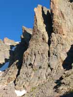 1000' tall Petit Grepon.  Much easier to see when there is not a blizzard raging. (Category:  Rock Climbing)