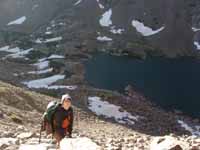 Alana at the base of Petit Grepon. (Category:  Rock Climbing)