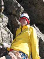 Tom hanging out on a sunny ledge. (Category:  Rock Climbing)