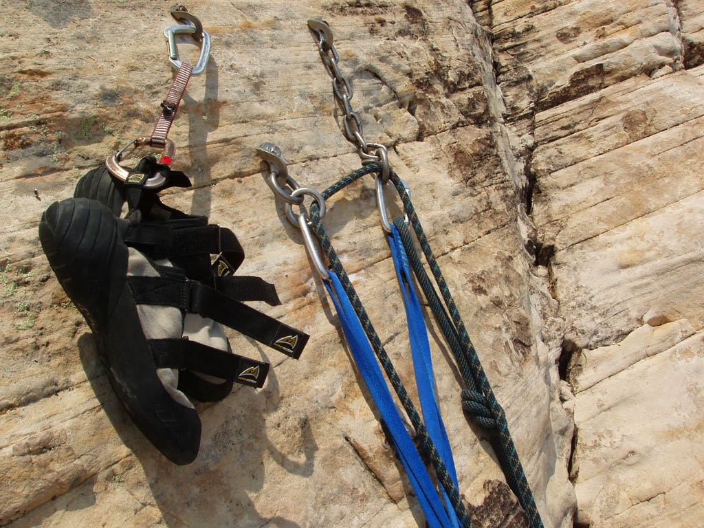 Preparing to rappel off Prince of Darkness. (Category:  Rock Climbing)