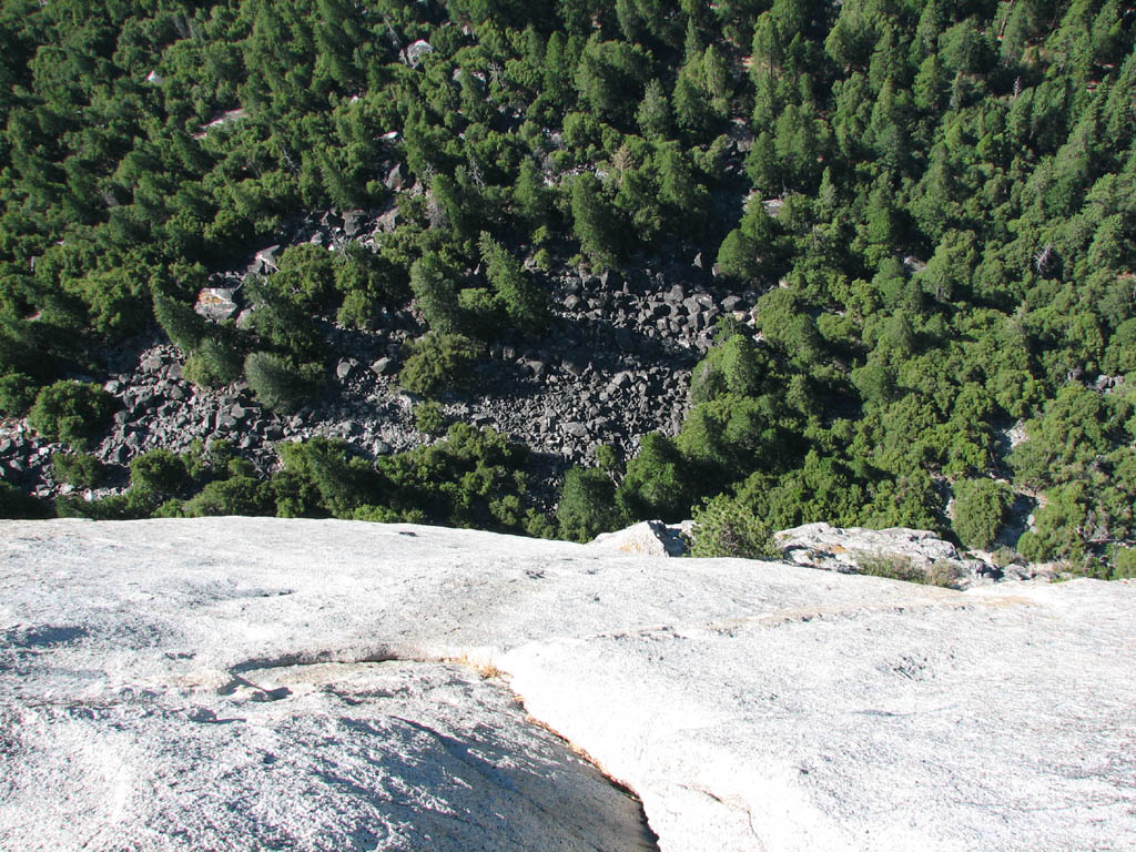 View straight down Washington Column from about 400' up. (Category:  Rock Climbing)