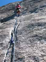 Ryan aiding up pitch 7. (Category:  Rock Climbing)