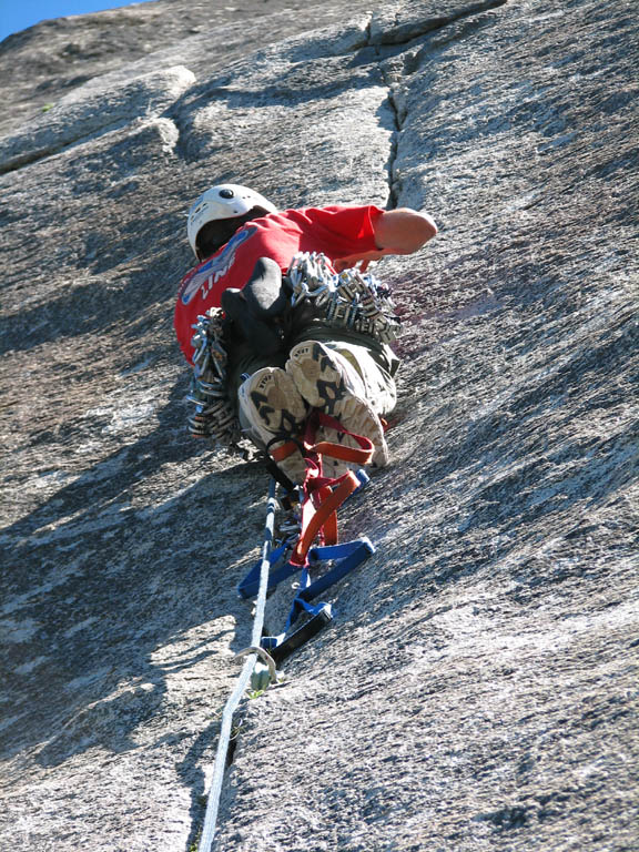 Ryan aiding up pitch 7. (Category:  Rock Climbing)