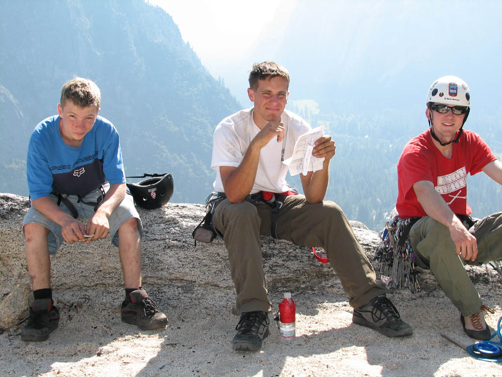 Justin, Ryan and Ryan on top of Washington Column. (Category:  Rock Climbing)