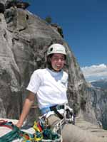 Jess at the top of Lost Arrow Spire. (Category:  Rock Climbing)