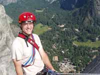 About to start the tyrolean back to the main cliff. (Category:  Rock Climbing)
