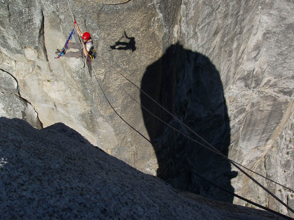 On the tyrolean from Lost Arrow Spire to the north rim. (Category:  Rock Climbing)