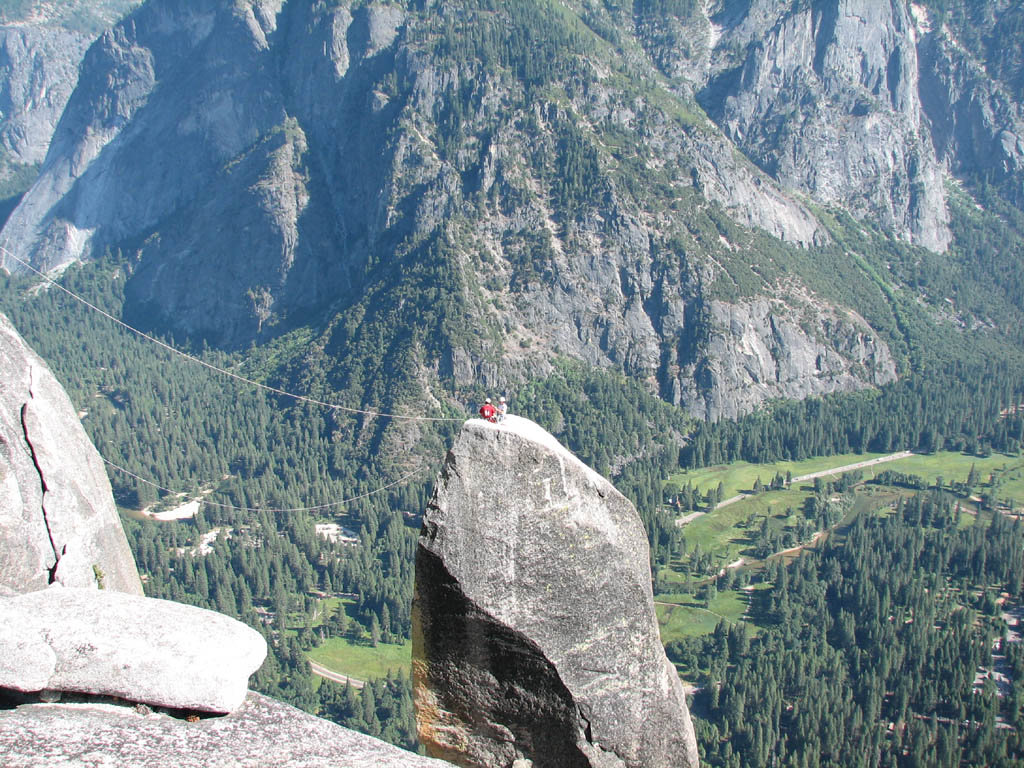 Jess and Ryan on top of Lost Arrow Spire. (Category:  Rock Climbing)