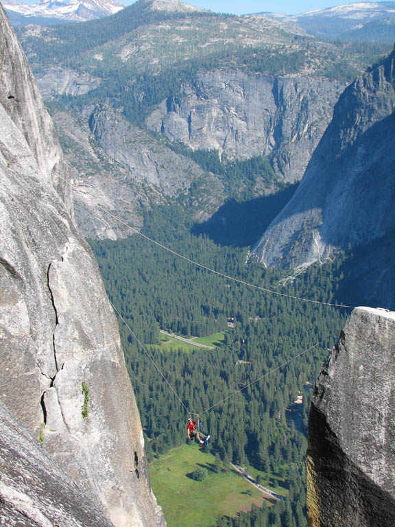 Ryan doing the tyrolean from Lost Arrow Spire to the north rim. (Category:  Rock Climbing)