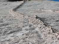 The intrusion (dike) which makes the Snake Dike route on Half Dome. (Category:  Rock Climbing)