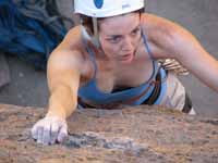 Bridgette leading Float Like A Butterfly. (Category:  Rock Climbing)