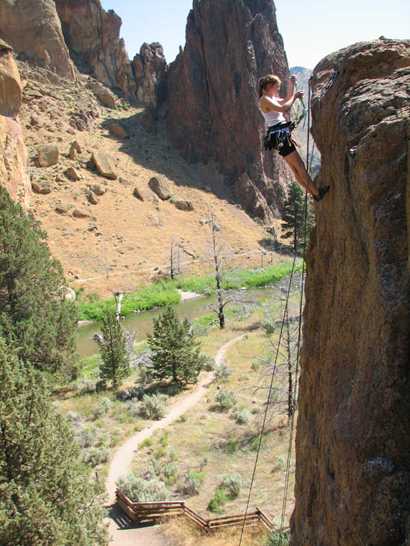Caroline at the top of Rope De Dope block. (Category:  Rock Climbing)
