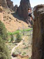 Caroline at the top of Rope De Dope block. (Category:  Rock Climbing)