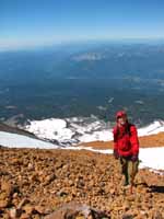 Hiking up Red Banks, nearing the summit of Mt. Shasta. (Category:  Rock Climbing)