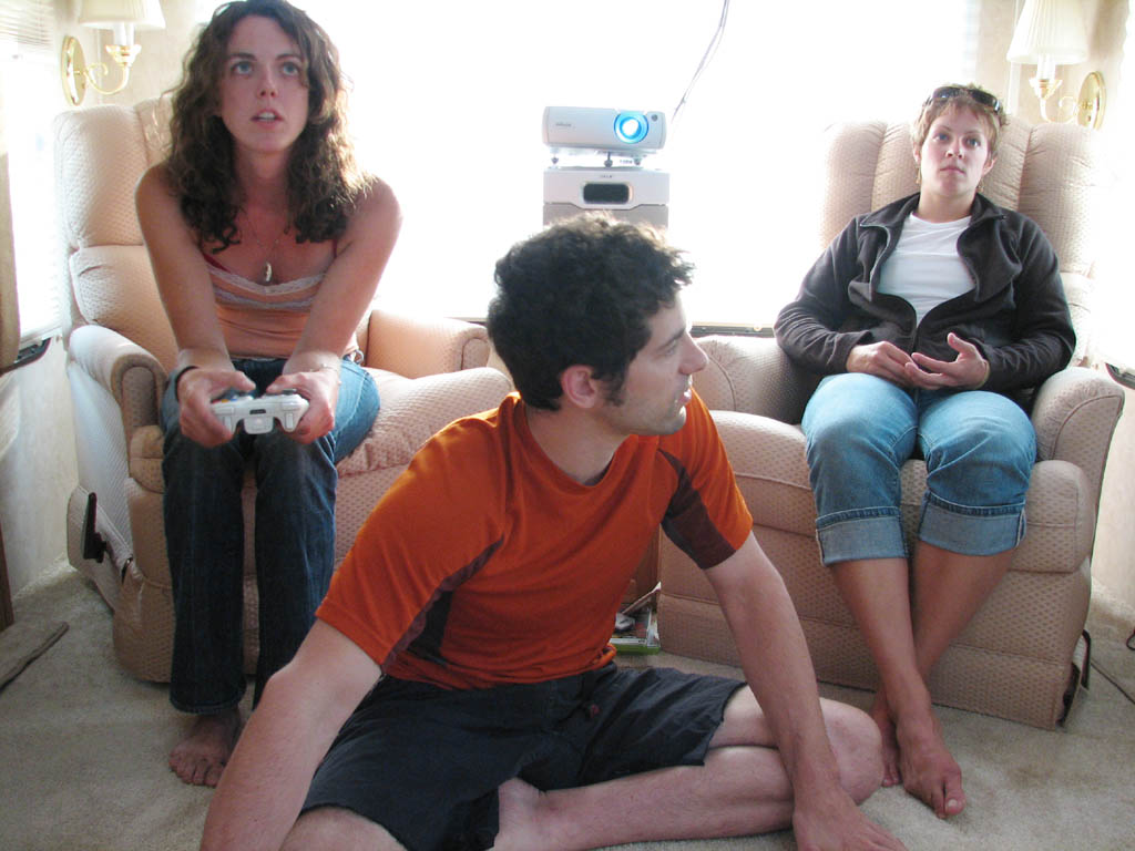 Bridgette, Noah and Jenn hanging out in the RV. (Category:  Rock Climbing)