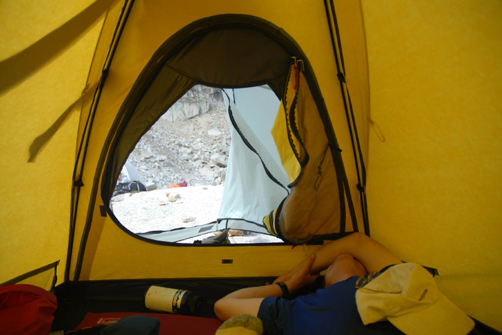 Morning in the tent. (Category:  Rock Climbing)