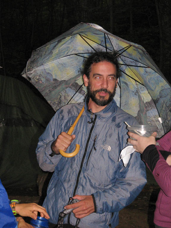 Mark and his Starry Night umbrella.  Would you need an umbrella if it were a starry night? (Category:  Rock Climbing)