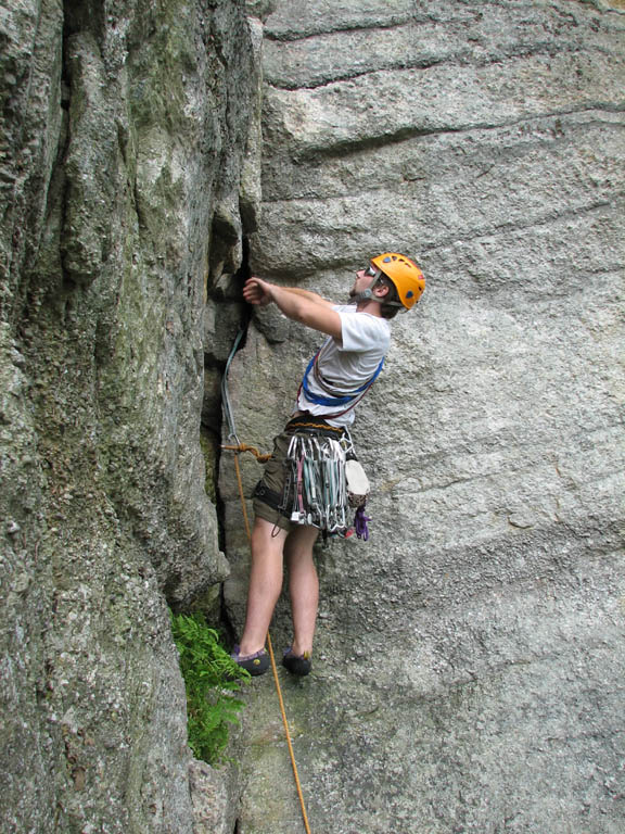 Adam leading High Exposure. (Category:  Rock Climbing)