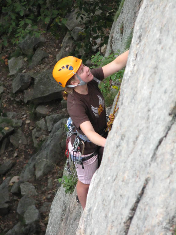 Kristin following the first pitch of Maria. (Category:  Rock Climbing)