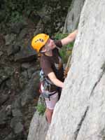Kristin following the first pitch of Maria. (Category:  Rock Climbing)